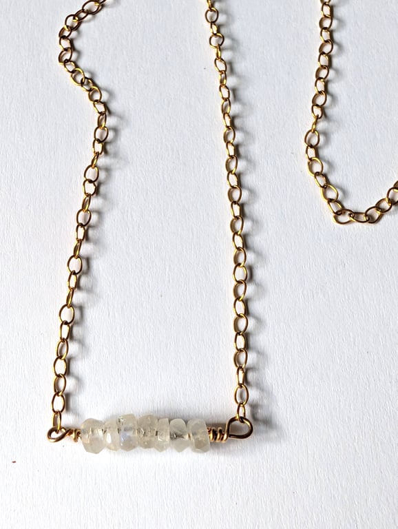 Moonstone Bead Bar Necklace, 14K Gold