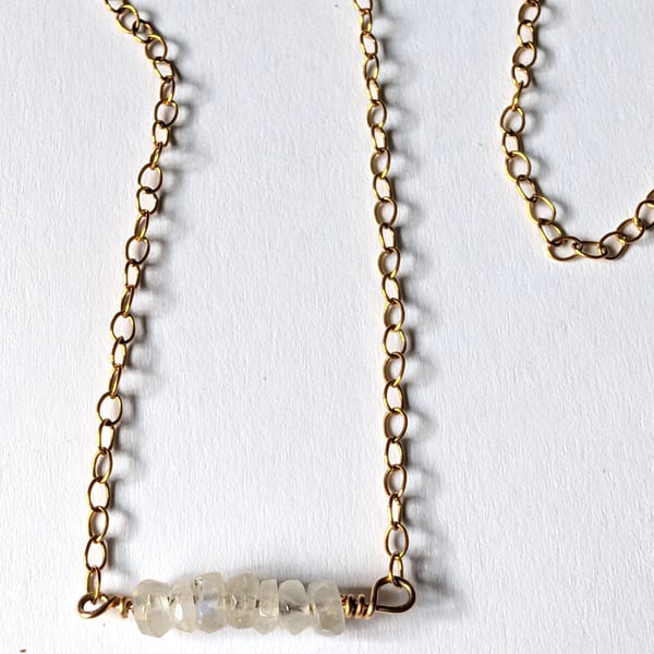 Moonstone Bead Bar Necklace, 14K Gold