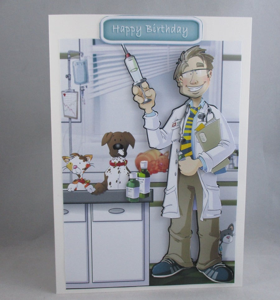 Handmade Personalised 3D Veterinary Surgeon Greeting Card, any occasion