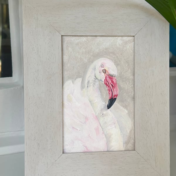 Pale Flamingo Painting in Painted Frame