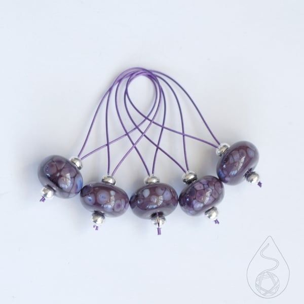 Lampwork Stitch Markers - Dark Purple Orchid
