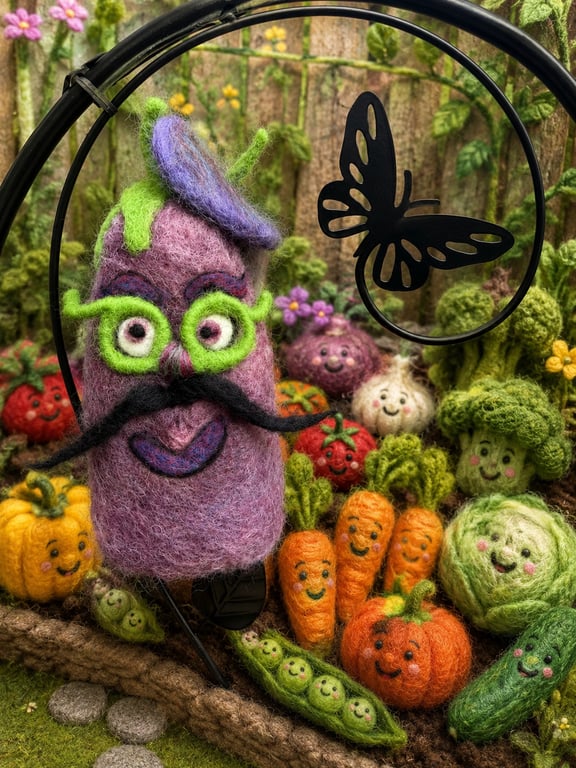 Needle Felted Aubergine, Felted Vegetable, Wool Aubergine 