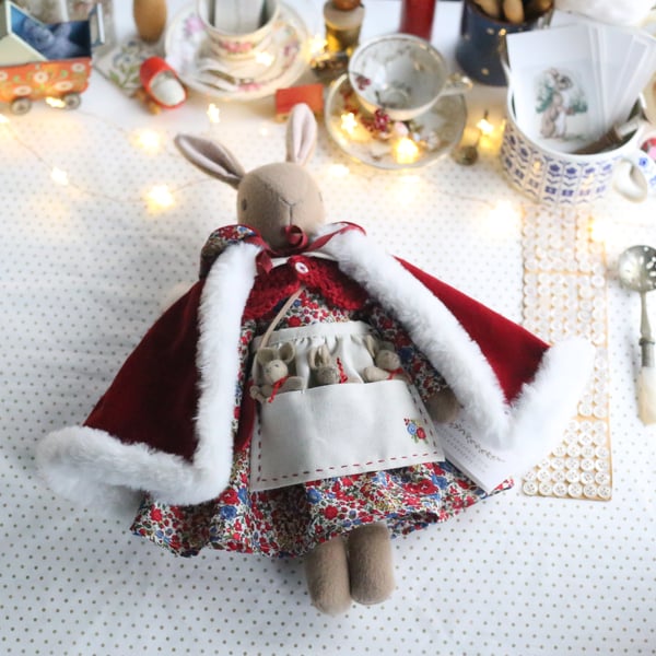 Heirloom Christmas bunny in red velvet cape - custom listing for Linda