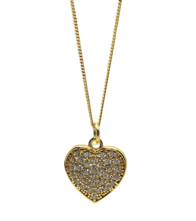 Gold plated sterling silver heart pendant with cubic zirconia and chain
