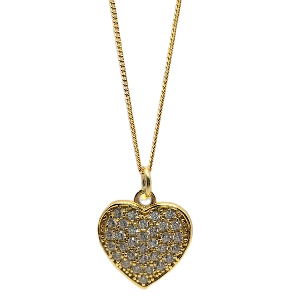 Gold plated sterling silver heart pendant with cubic zirconia and chain