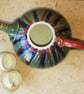 Gorgeous stripey large stoneware teapot with extra lid, for a change - Image 3