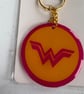 Superhero Inspired Keyring 5cm Acrylic Resin Keychain Pink and Gold - Image 2