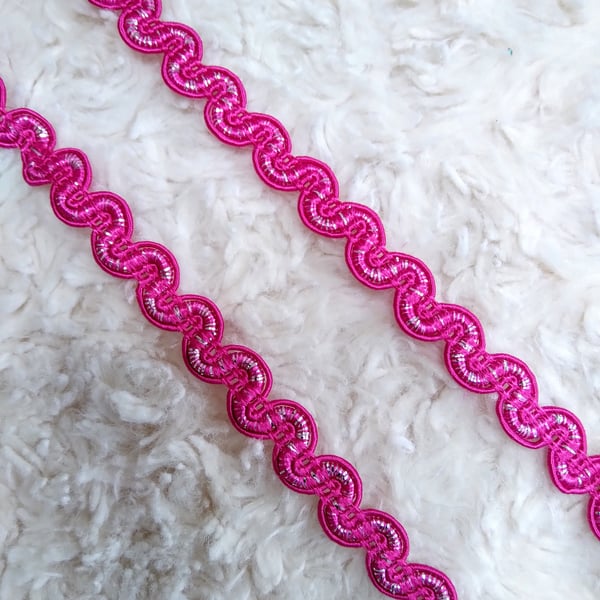 2 metres 1 cm wide woven glitzy cerise craft trim for sewing and crafting