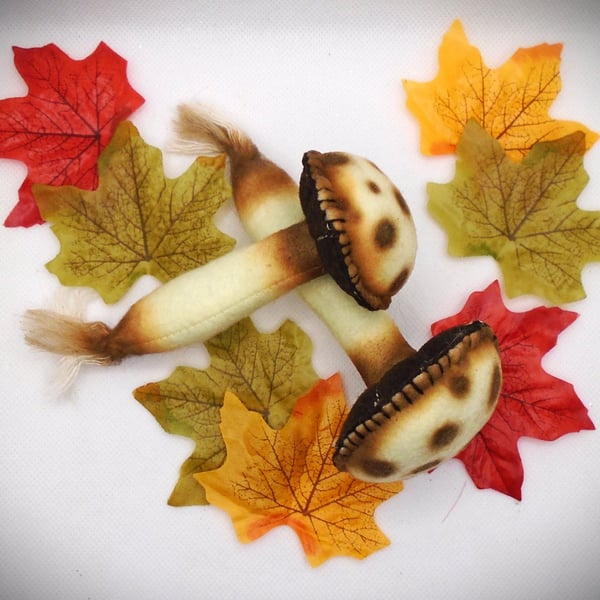 Set of two Handmade Felt, Autumn Mushrooms Toadstools