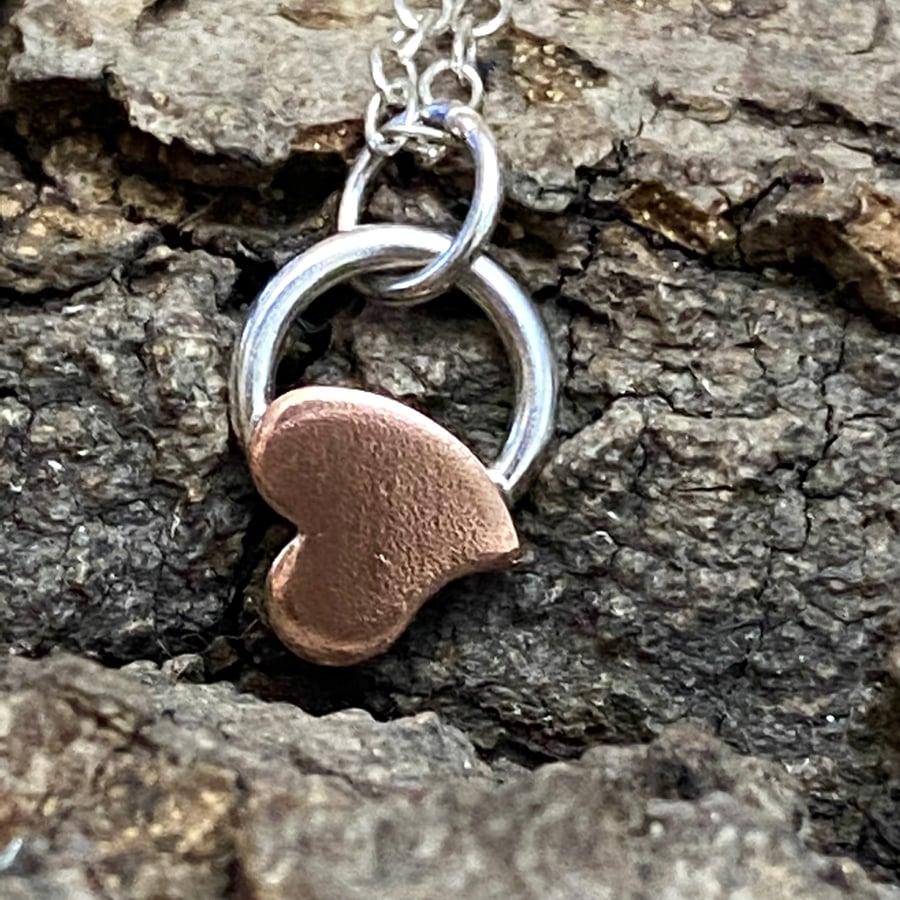 Very Little Sweet Heart Necklace  Mixed Metal Copper Silver Necklace.