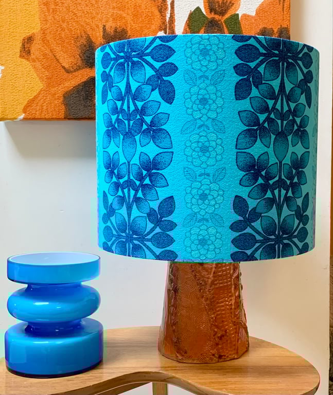 Funky FLOWER POWER  60s Scandi style Barkcloth Vintage  Fabric Lampshade option 
