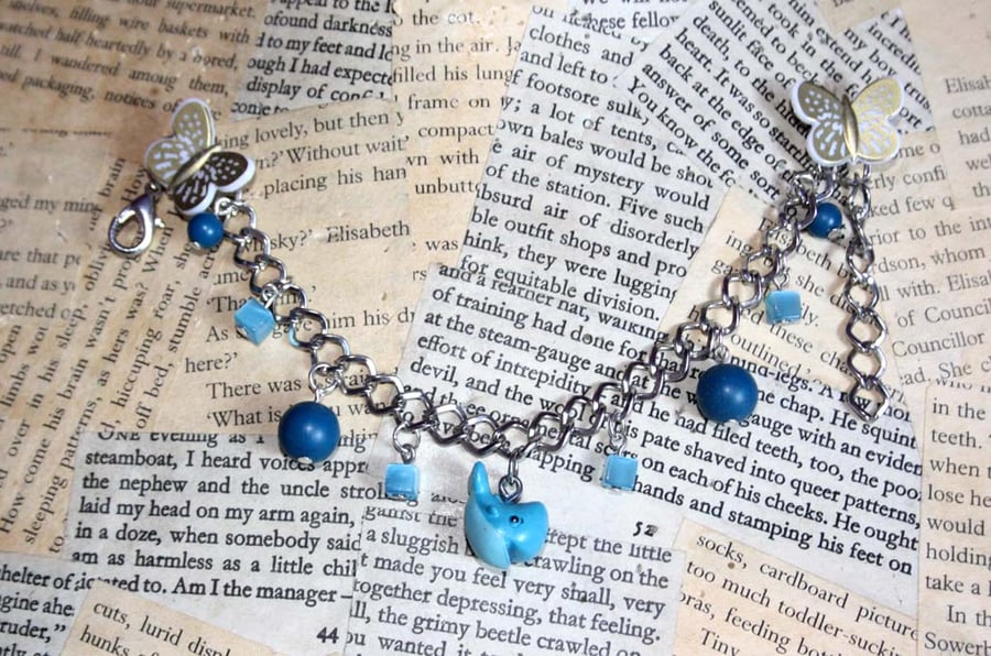 Whale Blue Bead Silver Charm Bracelet