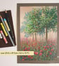 Tree in a patch of poppies, original oil pastel painting, A4 wall art, artwork - Image 8
