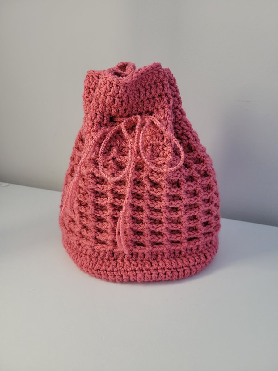  Crochet Waffle Drawstring Bag