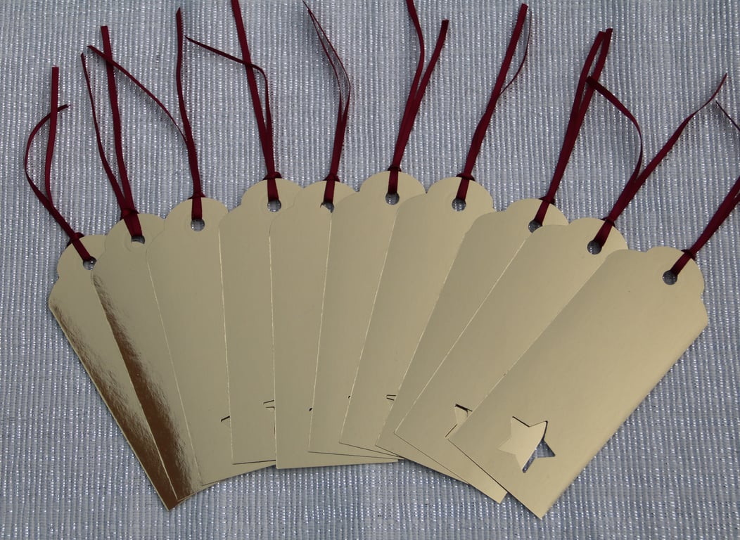 Bundle of 10 foiled card star aperture gift tags, Christmas or Birthday