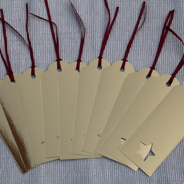 Bundle of 10 foiled card star aperture gift tags, Christmas or Birthday
