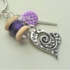 Purple Sewing Keyring or Bag Charm Button Cotton Reel Needle  KCJ4065