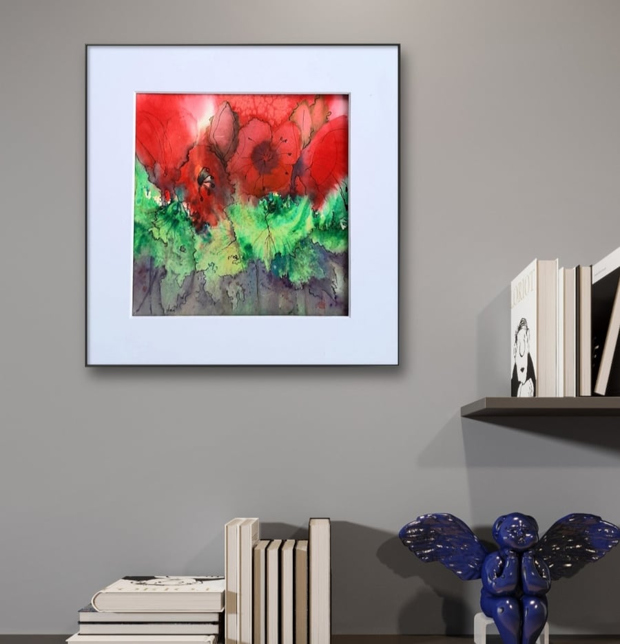 Watercolour Painting. Poppies. Ready to Frame. UK Freepost Original Gift