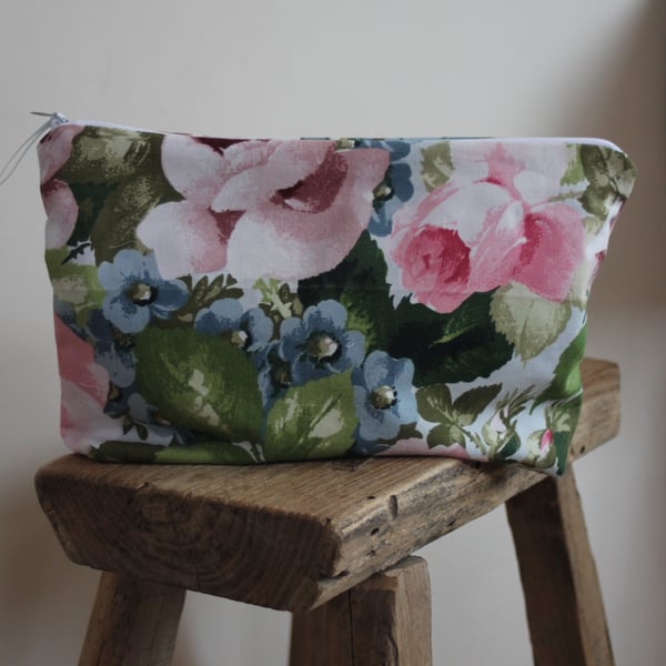 Vintage floral zip up pouch made from Sanderson Ischia fabric - postage inc