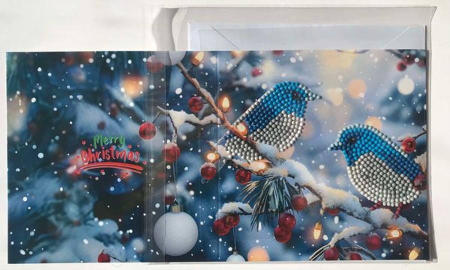 Blue Birds Christmas Diamond Art Card
