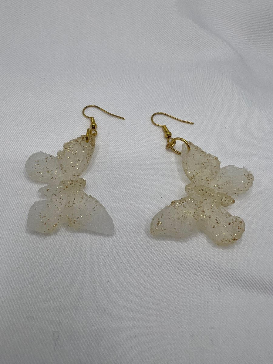 Handmade butterfly epoxy resin earrings with hypoallergenic hoops 