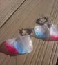 Pearl Blue and Pink Petal Hoop Earrings