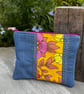 Embroidered Roundelay cotton and denim patchwork pouch one of a kind - Image 8