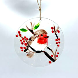 Hand Painted Robin Bauble Glass Christmas Decoration Robin Gifts Secret Santa