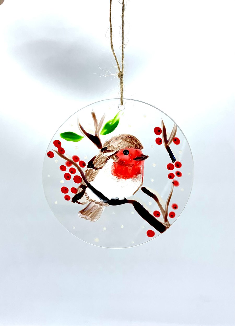 Hand Painted Robin Bauble Glass Christmas Decoration Robin Gifts Secret Santa