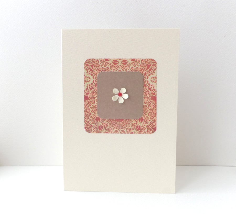 Tiny Flower Ivory Card - Red