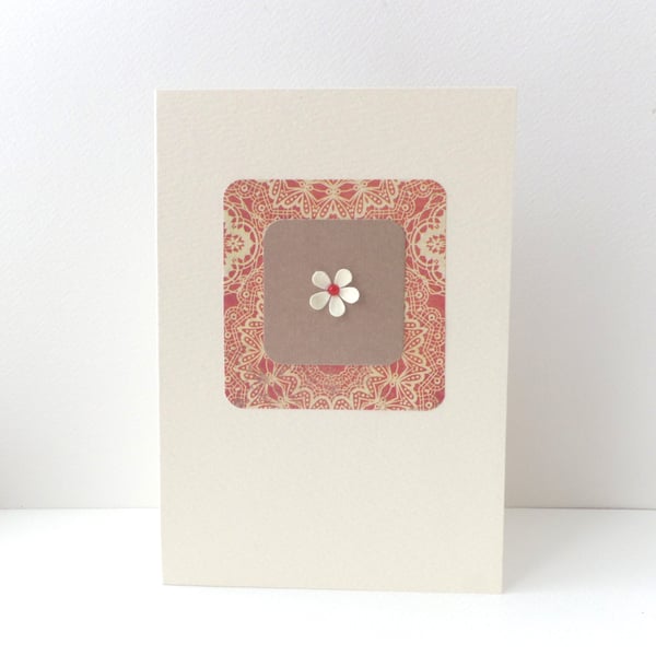 Tiny Flower Ivory Card - Red