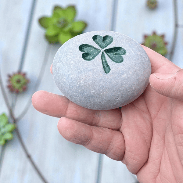 Shamrock Stone: Heart Leaf Design, Lucky Clover Decor, Stone Decor