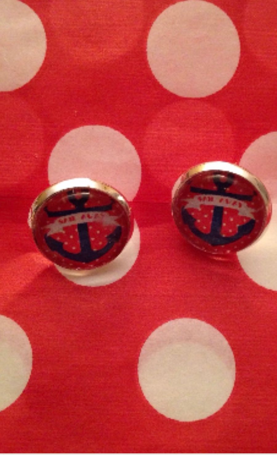 Retro Red Blue Anchor Sailor jerry Silver Stud Earrings nautical 12mm Rockabilly