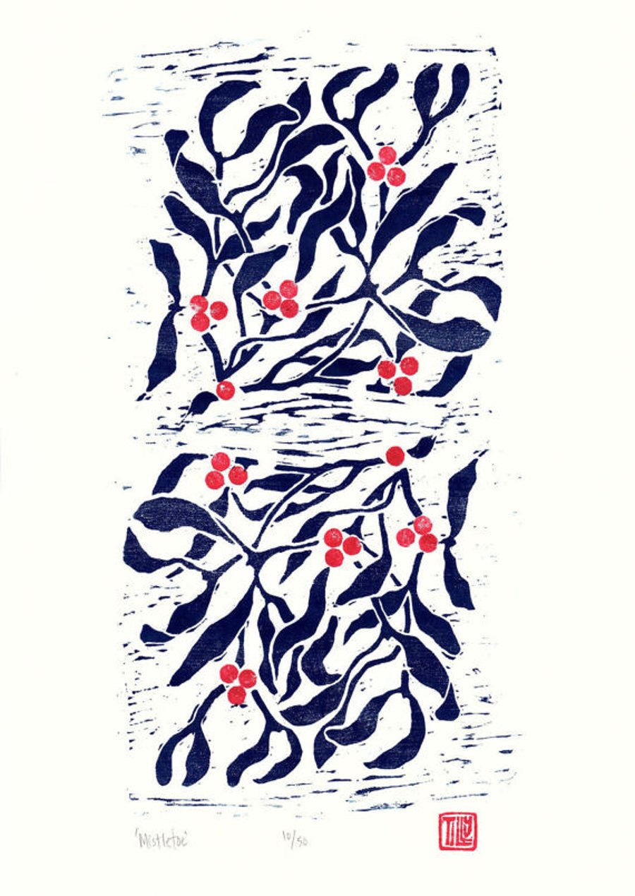 Mistletoe Woodblock print