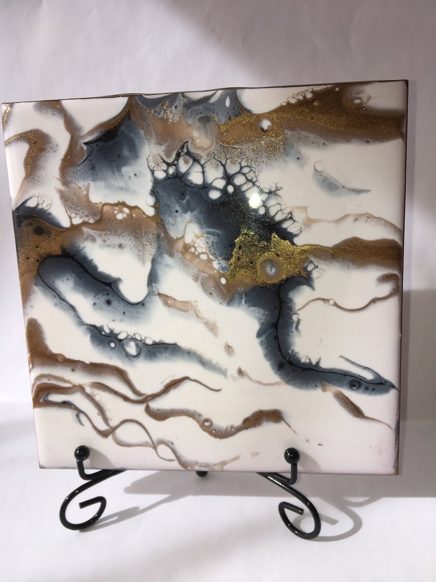 Fluid art, 6”x6” tile, trivet, decoration, abstract resin painting 