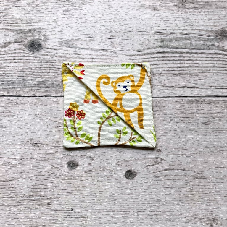 Animal themed cotton fabric corner bookmark. Book lovers gift. 