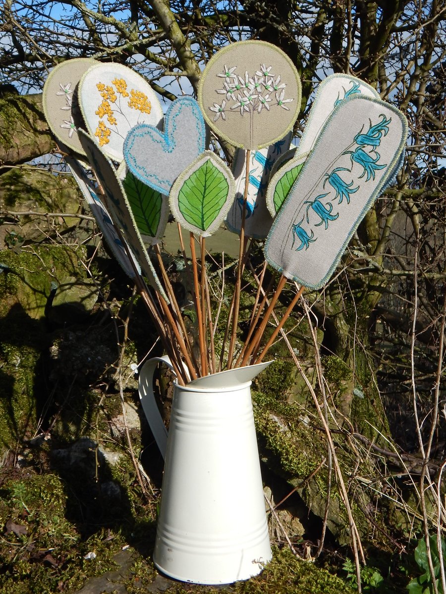 Bluebell and Wildflower - Screen printed fabric and willow flowers