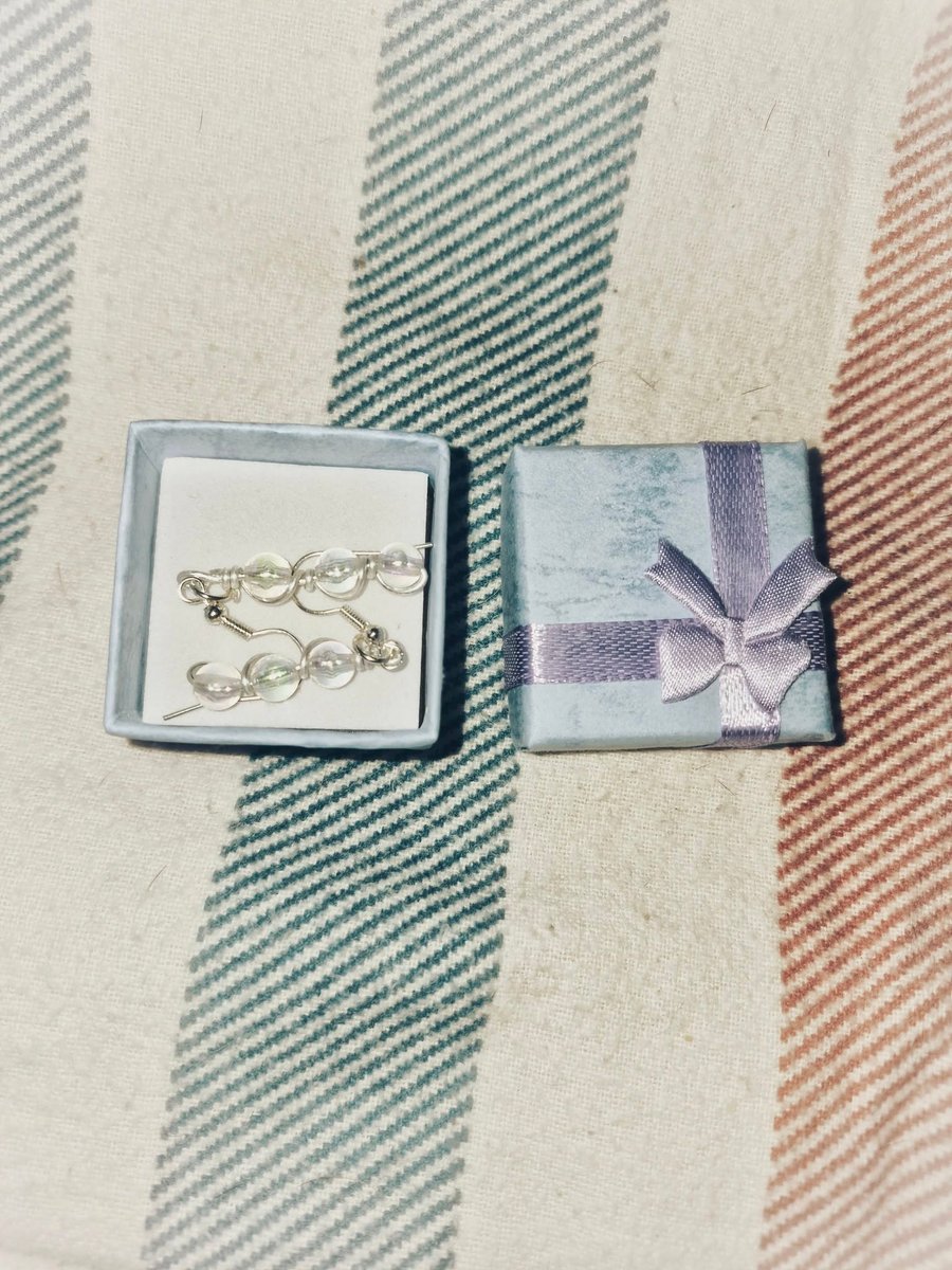 Handmade Clear Glass Bead Earrings – Silver Wire Wrapped Drop Earrings