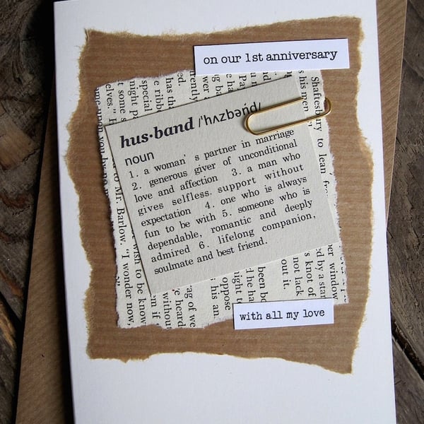 1st Anniversary Wedding Day Card Husband Wife P... - Folksy