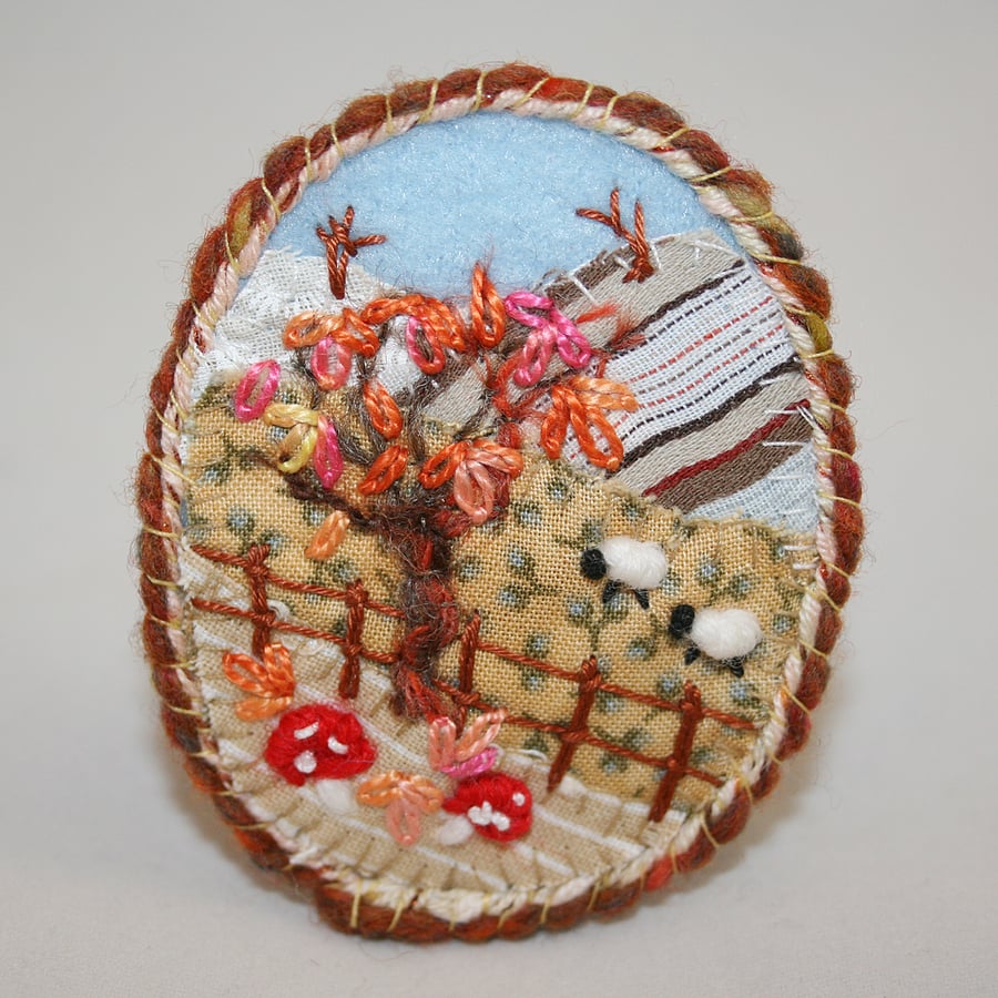 SALE - Embroidered Brooch - Autumn