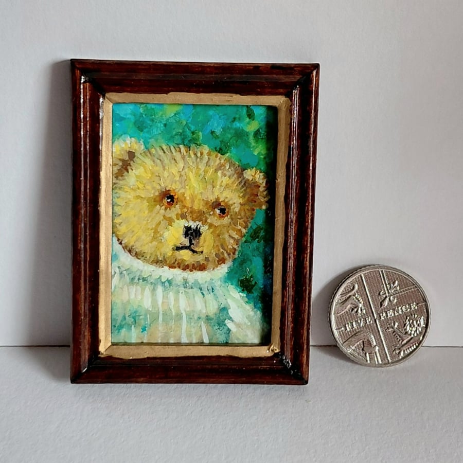 Teddy Bear in a Jumper Miniature Oil Painting 