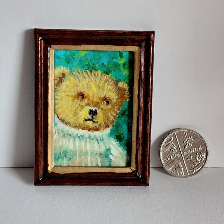 Teddy Bear in a Jumper Miniature Oil Painting 