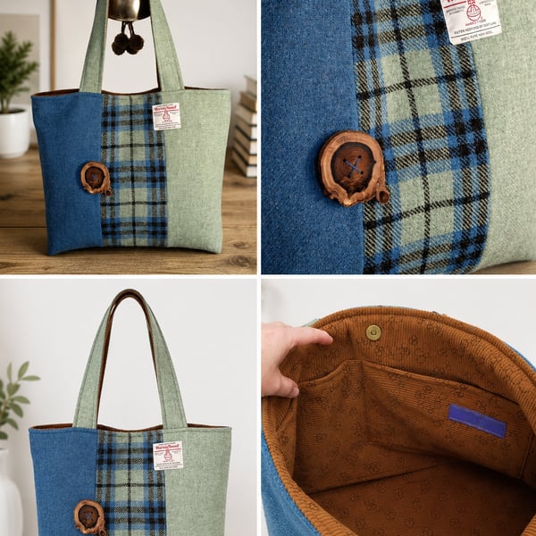 Harris tweed Keith Tartan panel shopper bag.