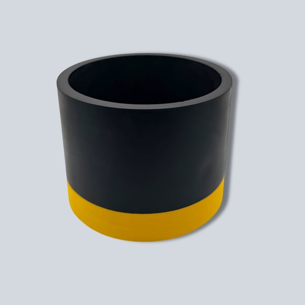 Large 15 cm Round Black and Yellow Plant Pot Indoor Planter for Houseplants