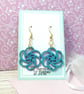 Blue wooden earrings, eco-friendly lightweight wood earrings for women - Image 1