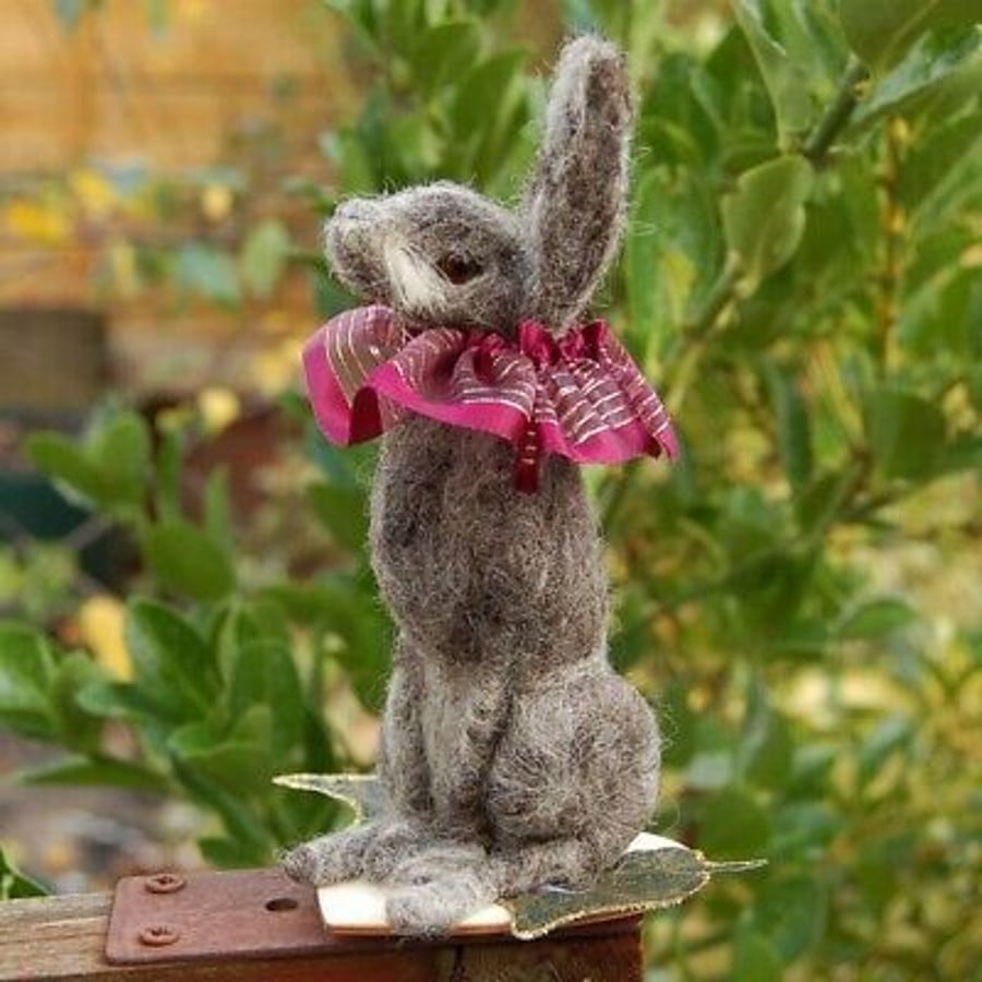  Seconds Sunday.  Needle felt grey hare - party hare, wool hare