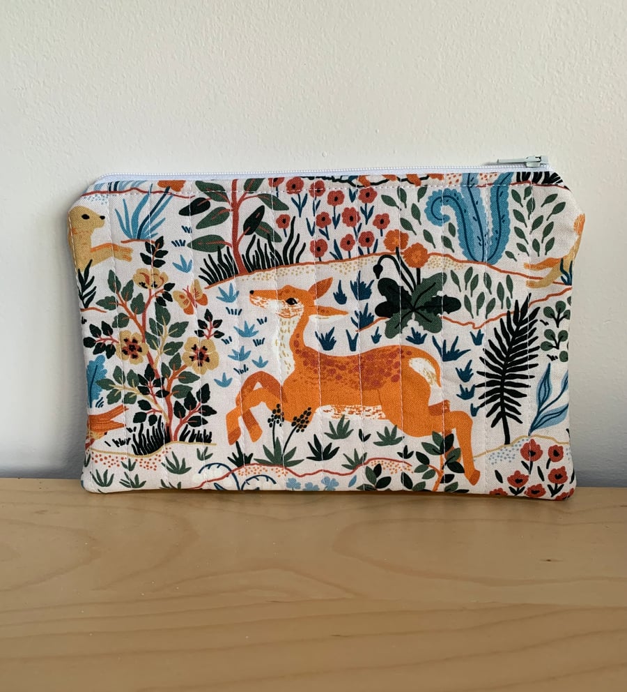 Woodland Animals Print Quilted Fabric Organiser Pouch