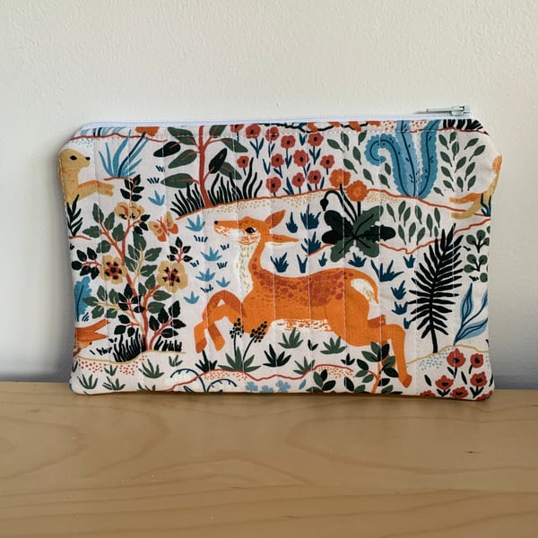 Woodland Animals Print Quilted Fabric Organiser Pouch