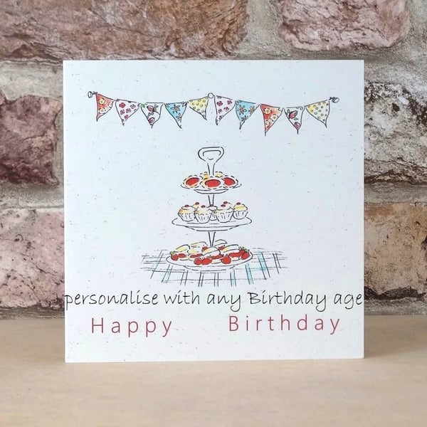 Birthday Card Tea Party - Personalised with any age Eco Friendly