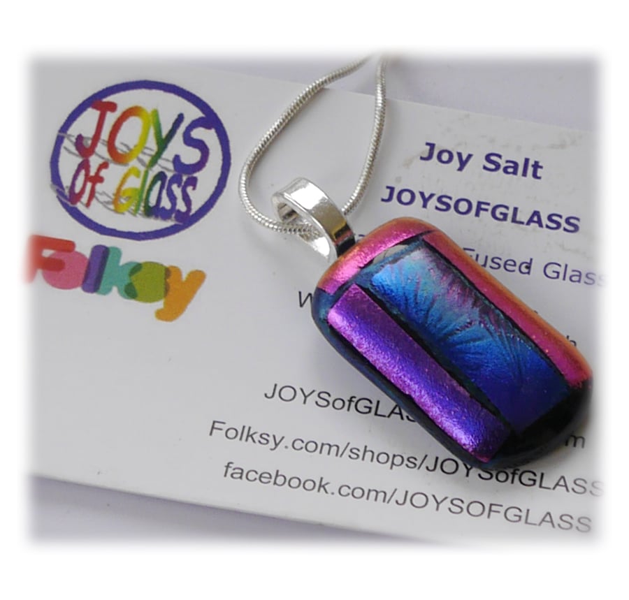 Purple Dichroic Glass Pendant 157 Cranberry Plum with silver plated chain